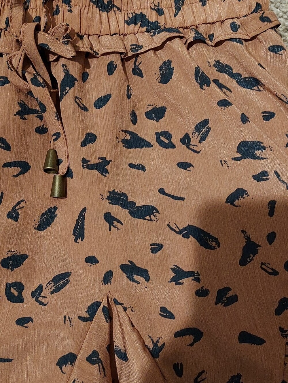 Entro Pleated Ruffle Mini Skirt Skort L Mariah Pull On Black Tan Animal Print - Picture 3 of 9